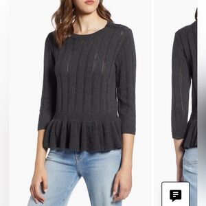 Halogen Cotton Pointelle Peplum Sweater